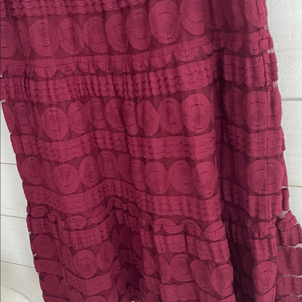 Sundance burgundy lace mid length lined A-Line Skirt women’s medium boho - Picture 4 of 11